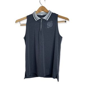 Peloton Navy Polo Ribbed Collar Sleeveless 1/4 Zip Top M Pretty Pickleball Golf